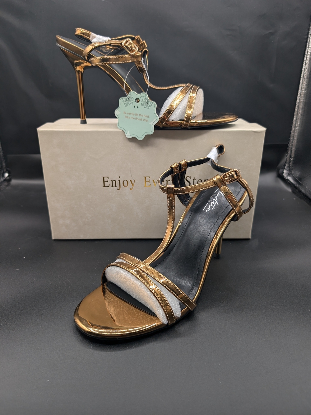 Women's Gold Strappy High Heel Sandals